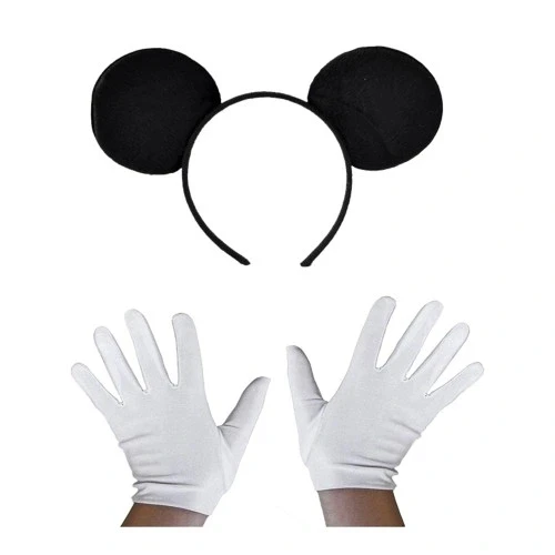 HERŞEYTREND Siyah Mickey Mouse Tacı ve Beyaz Eldiven Seti ürün görseli 1