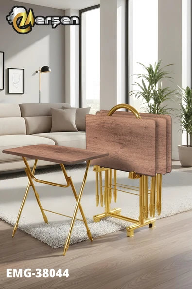 Erşen Sehpa Eranş Serisi 4'lü Katlanır MDF Mebran Ahşap Çanta Zigon Sehpa Gold Ayak ürün görseli 1