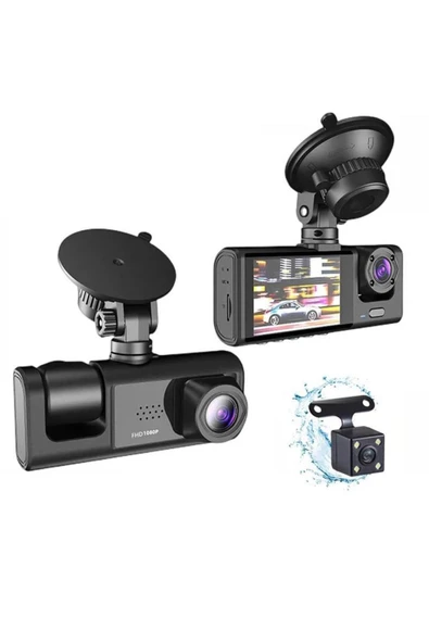 gunkes Black Box 1080p Ön arka 3 Kameralı 2.0 hd Ekran Ve G Sensörlü Akıllı Araç Kamerası ürün görseli 1