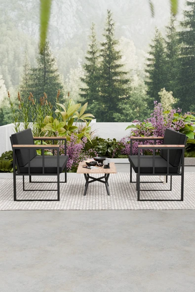 Wood House RETRO 2'Lİ BAHÇE TAKIMI (SİYAH) ürün görseli 1