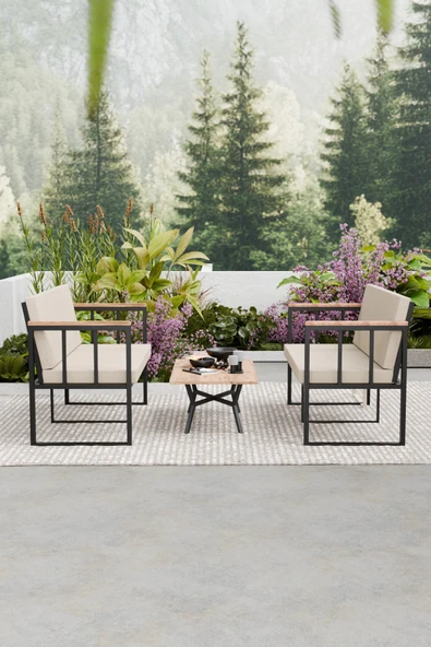Wood House RETRO 2'Lİ BAHÇE TAKIMI (BEJ) ürün görseli 1