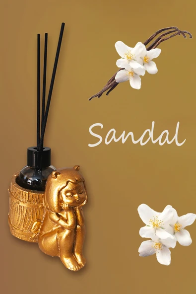 Al Ver Gülüm Sandal Esanslı Oda Kokusu-Çubuklu Cam Şişe 50ml -Kedi Kız Figürlü Biblo Tasarım ürün görseli 1