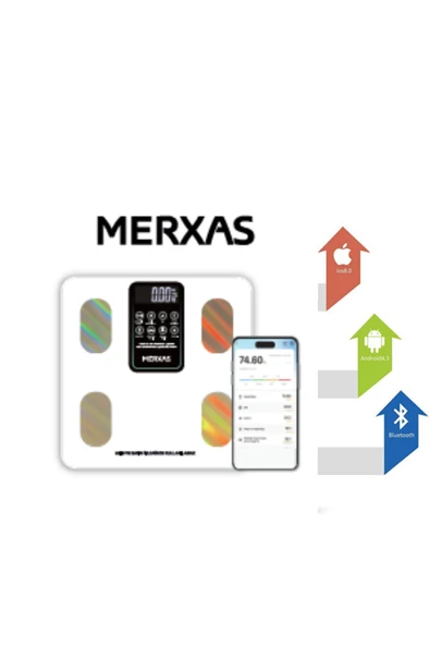 Merxas C66 Şarjlı Ekranlı Vücut Yağ Ölçekli Banyo Baskülü Akıllı Bluetooth Şarjlı Tartı Mobil Uygulamalı ürün görseli 1