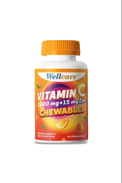 Wellcare Vitamin C 1000 mg & 15 mg Çinko 60 Çiğneme Tableti ürün görseli 1