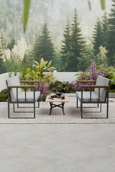 Wood House RETRO 2'Lİ BAHÇE TAKIMI (GRİ) ürün görseli 1