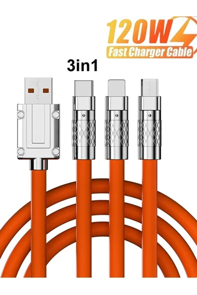 MOBİL GO 120w 3 In 1 Süper Hızlı Şarj Kablosu Samsung Xiaomi Huawei Iphone Uyumlu 6a ürün görseli 1