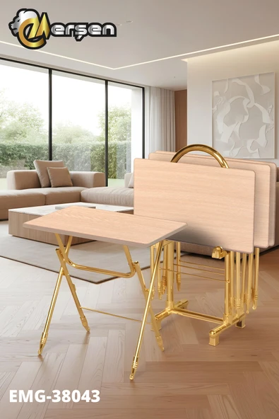 Erşen Sehpa Eranş Serisi 4'lü Katlanır MDF Mebran Ahşap Çanta Zigon Sehpa Gold Ayak ürün görseli 1
