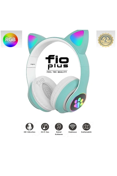FİOPLUS Kablosuz Bluetooth 5.0 Led Işıklı Kedili Kulaklık Hediye ios Android Uyumlu 8d Stereo Hd Ses ürün görseli 1