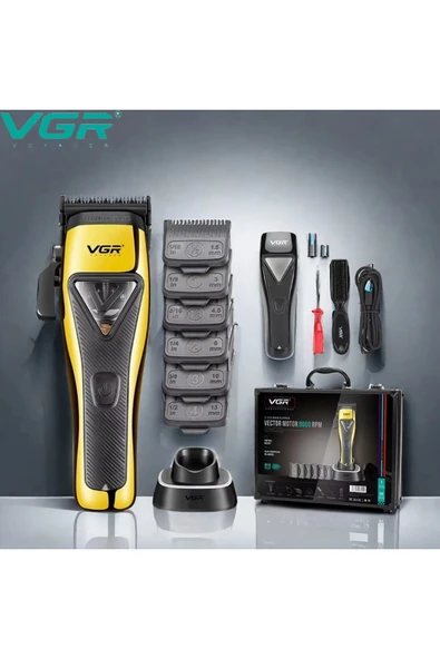 VGR V-015 Profesyonel Şarjlı Saç Kesme Makinesi - 9000 RPM Motor, DLC Kaplama Bıçak, LED Ekran ürün görseli 1