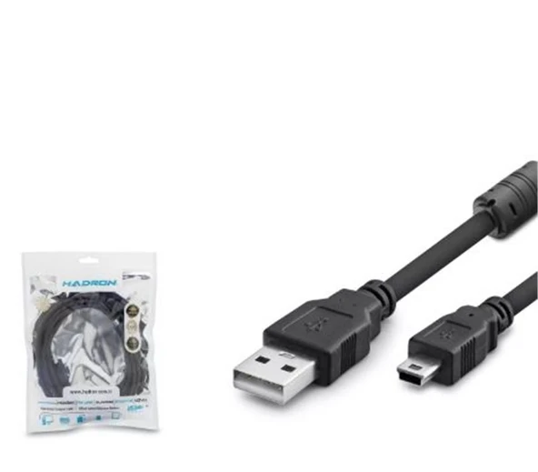 Hadron Hdx7523 Usb Mini V3-5Pin To Usb Kablo 3M Siyah ürün görseli 1