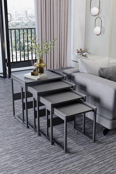 Wood House LARA 4'LÜ ZİGON SEHPA ANTRASİT ürün görseli 1