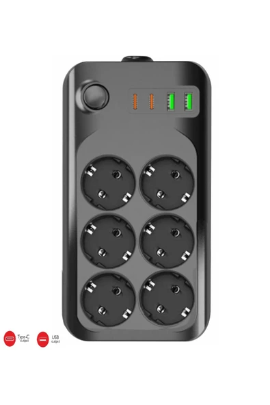 WINNBOSS Termal Akım Korumalı USB ve Type-C 2.1A Şarj Çıkışlı 10A 2500W 6'lı Uzatma Grup Priz 3421 ürün görseli 1