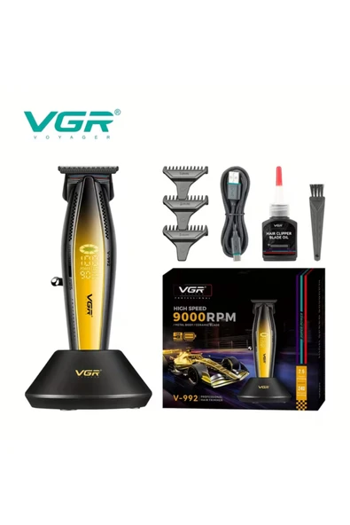gunkes VGR V-992 Profesyonel 9000 RPM Yüksek Hız Metal Gövde Şarjlı Saç ve Sakal Çizim Makinesi ürün görseli 1