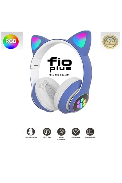 FİOPLUS Kablosuz Bluetooth 5.0 Led Işıklı Kedili Kulaklık Hediye ios Android Uyumlu 8d Stereo Hd Ses ürün görseli 1