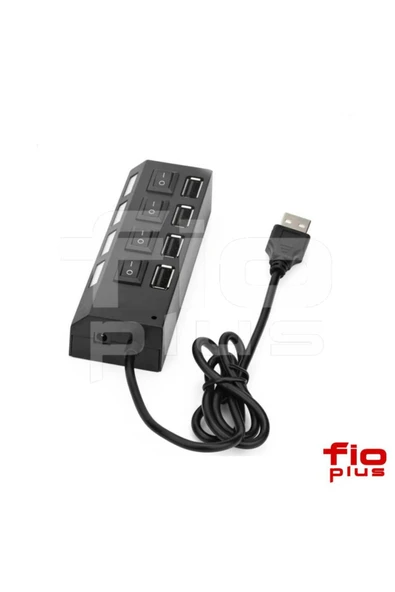 FİOPLUS 4 Port Usb Hub Çoklayıcı Çoğaltıcı 4 Lü UYUMLU Usp Pc Kablosu Ledli Işıklı Anahtarlı ürün görseli 1