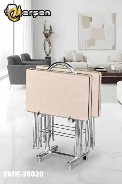 Erşen Sehpa Eranş Serisi 4'lü Katlanır MDF Mebran Ahşap Desen Çanta Zigon Sehpa Krom Ayak ürün görseli 1
