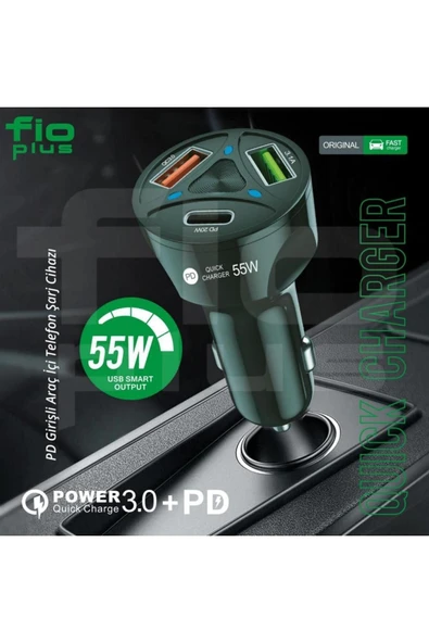 FİOPLUS Araç Çakmaklık Şarjı 2 Usb + 20w Pd Şarj Çıkışlı Hızlı Şarj Destekli 55w ürün görseli 1