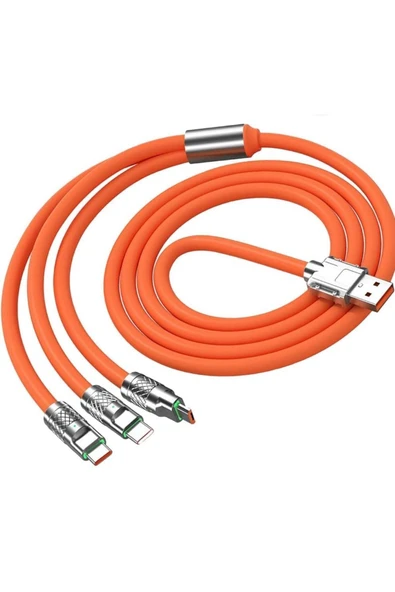 3İN1 KABLO ÇOKLU KIRILMAYA DAYANIKLI SLİKON ÇELİK BAŞLIKLI 6A 3’ü 1 ARADA APPLE TYPE-C ANDROİD(micro) ürün görseli 1