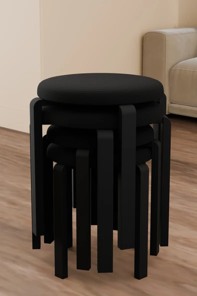 Wood House VERA PUF 4'LÜ SİYAH ürün görseli 1