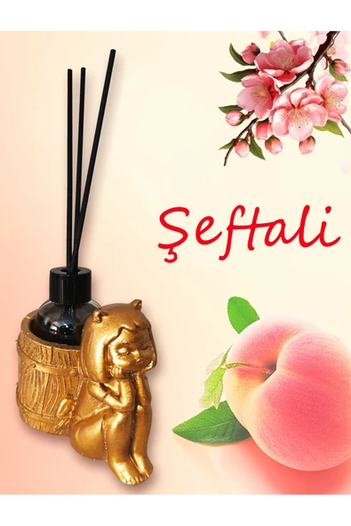 Al Ver Gülüm Şeftali Esanslı Oda Kokusu-Çubuklu Cam Şişe 50ml -Kedi Kız Figürlü Biblo Tasarım ürün görseli 1