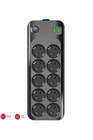WINNBOSS Termal Akım Korumalı USB ve Type-C 2.1A Şarj Çıkışlı 10A 2500W 10'lu Uzatma Grup Priz 3423 ürün görseli 1