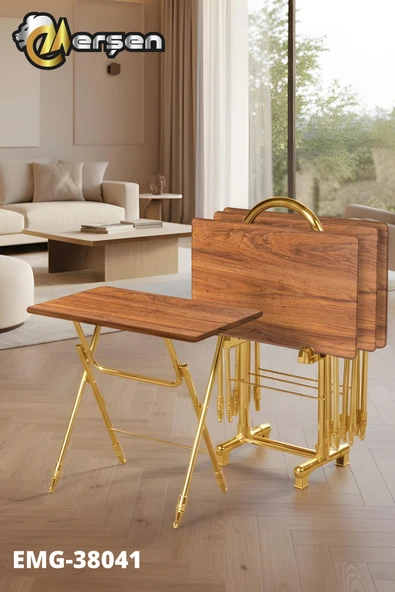 Erşen Sehpa Eranş Serisi 4'lü Katlanır MDF Mebran Ahşap Çanta Zigon Sehpa Gold Ayak ürün görseli 1
