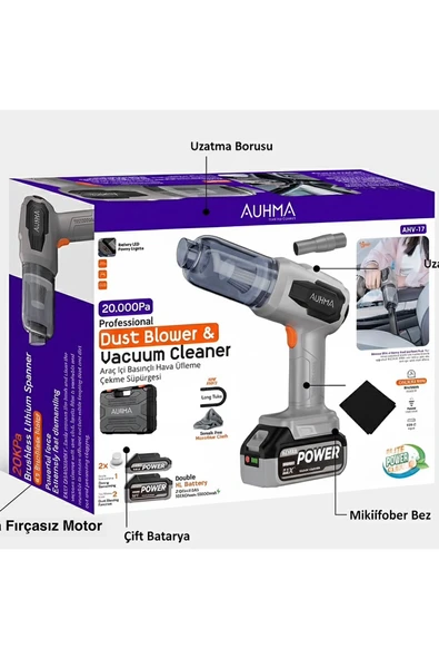 gunkes Al NET Araç İçi Süpürge 20.000 Pa 10.000  15.000 Çift Bataryalı 120 W LCD Ekranlı ürün görseli 1