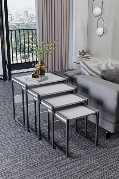Wood House LARA 4'LÜ ZİGON SEHPA BEYAZ ürün görseli 1