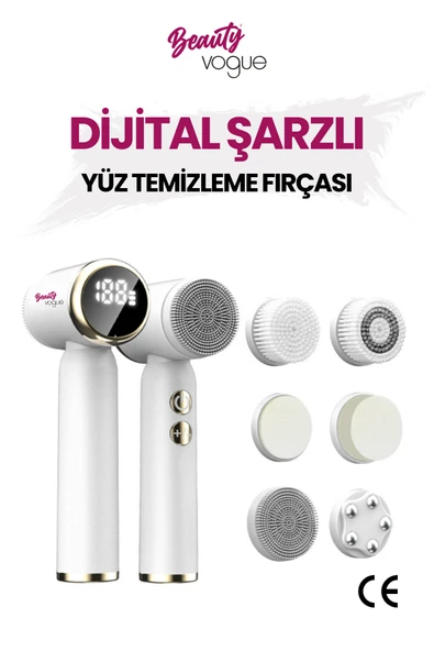gunkes 6 Başlık 3 Aşamalı Led Şarjlı Ekranlı Peeling Yüz Masaj Cilt Bakım Cihazı Aleti Frimatör Brush ürün görseli 1