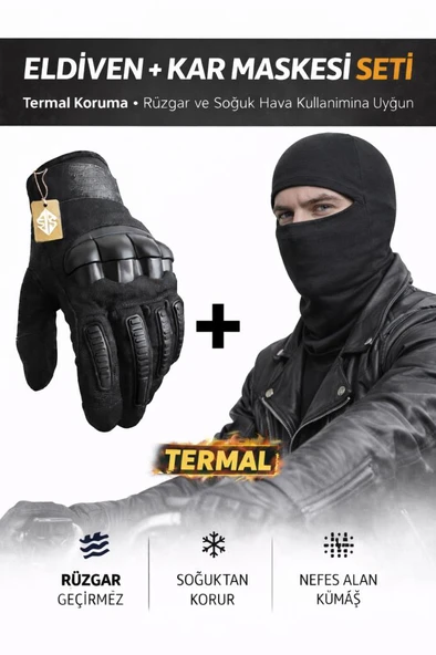 Single Sword Dokunmatik Tam Parmak Korumalı Eldiven + Termal Kar Maskesi Set SİYAH XL ürün görseli 1