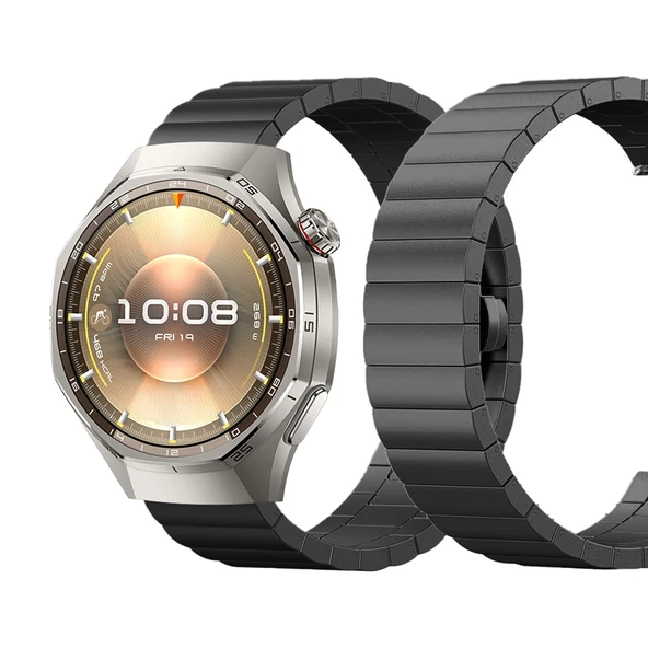 Huawei Watch GT6 Pro 46mm Uyumlu Premium Solid Gövde Güvenli Kilit Paslanmaz Çelik Metal Kordon  Siyah ürün görseli 1