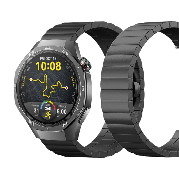 Huawei Watch GT5 Pro 46mm Uyumlu Premium Solid Gövde Güvenli Kilit Paslanmaz Çelik Metal Kordon  Siyah ürün görseli 1