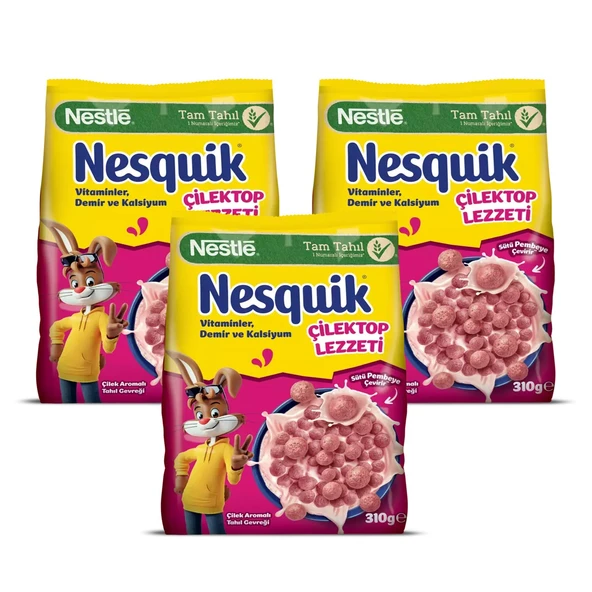 Nesquik Çilektop Lezzeti 310 gr Mısır Gevreği x 3 Adet ürün görseli 1