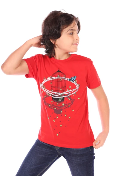 Toontoy Erkek Çocuk Baskılı Bisiklet Yaka Kısa Kollu Tişört ürün görseli 1