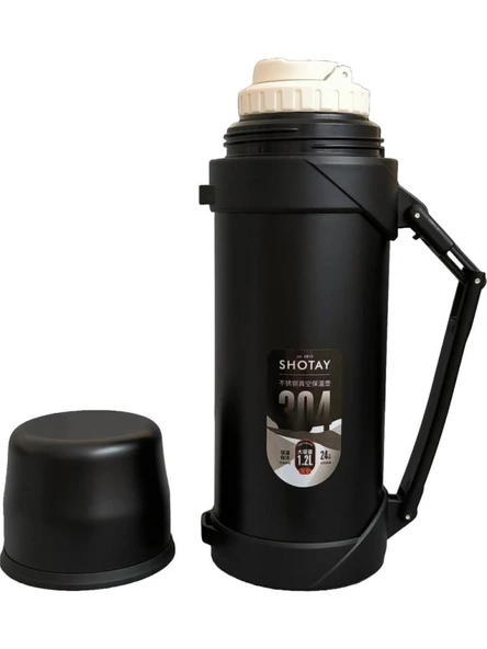 Shotay Adventure 1200 ML Çelik Termos  Outdoor Vakumlu Çift Katmanlı Isı Yalıtımlı Mat Siyah SHT-ST-8213 ürün görseli 1
