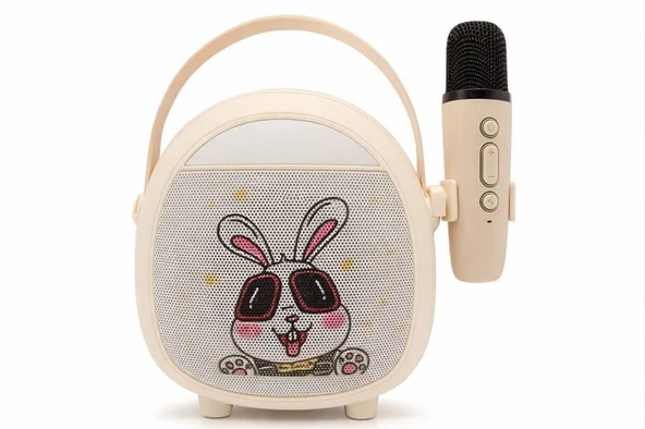 Çocuklara Özel Retro Tasarımlı Bluetooth Karaoke Mikrofon ve Ahşap Tripodlu  Beyaz ürün görseli 1