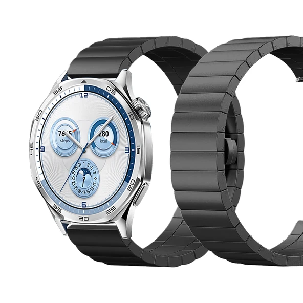 Huawei Watch GT5 Pro 46mm Uyumlu Premium Solid Gövde Güvenli Kilit Paslanmaz Çelik Metal Kordon  Siyah ürün görseli 1