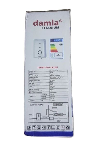 Damla Titanium Elektrikli Şofben + Sıgorta Ve Kutusu Dahıl Paket - Resim 5