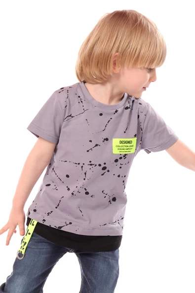 Toontoy Erkek Çocuk Baskılı Bisiklet Yaka Kısa Kollu Tişört - Garni & Şerit Detaylı ürün görseli 1