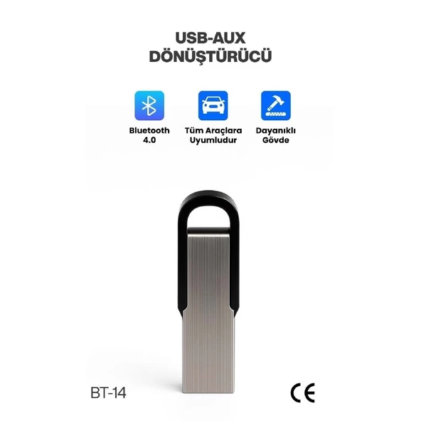 Concord BT-14 Araç Teyp Bluetooth Çevirici  Usb Dönüştürücü USB‑AUX Araç İçi Alıcı ürün görseli 1