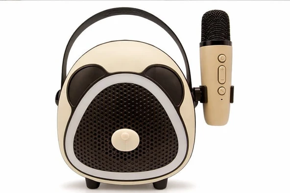 Çocuklara Özel Retro Tasarımlı Bluetooth Karaoke Mikrofon ve Ahşap Tripodlu Koyu Kahverengi ürün görseli 1