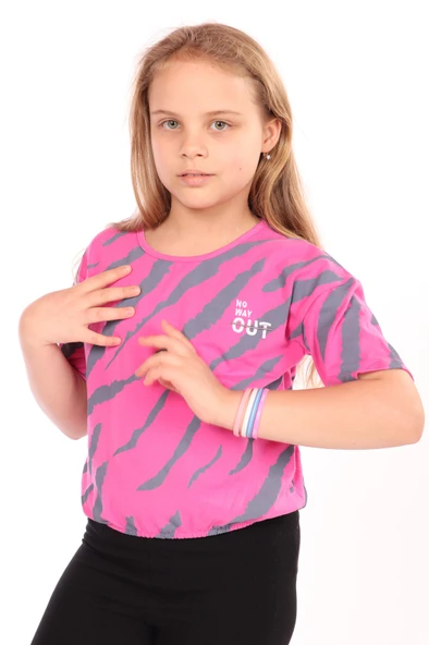 Toontoy Kız Çocuk Baskılı Bisiklet Yaka Kısa Kollu Tişört ürün görseli 1