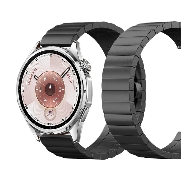 Huawei Watch GT6 46mm Uyumlu Premium Solid Gövde Güvenli Kilit Paslanmaz Çelik Metal Kordon  Siyah ürün görseli 1