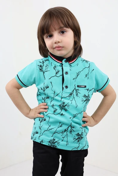 Toontoy Erkek Çocuk Baskılı Polo Yaka Düğmeli Kısa Kollu Tişört ürün görseli 1