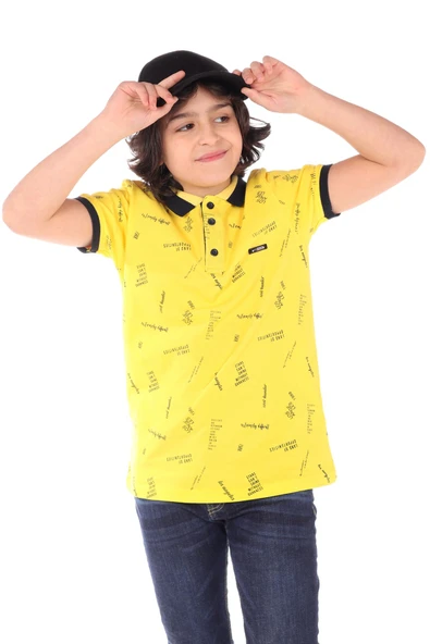 Toontoy Erkek Çocuk Baskılı Polo Yaka Düğmeli Kısa Kollu Tişört ürün görseli 1
