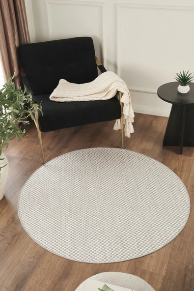 Sisalux 3082 Beyaz Gri Yuvarlak Sisal Dokuma Jüt Kilim Hav Toz Vermez Mutfak Oturma Odası Halısı ürün görseli 1