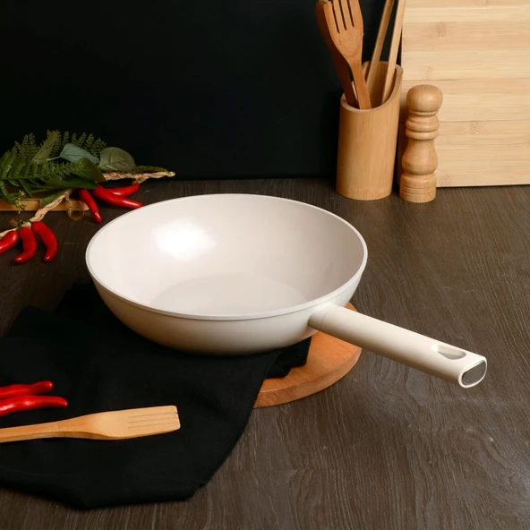 BELARIVA 28 CM BEYAZ SILIKON SAPLI WOK TAVA ürün görseli 1