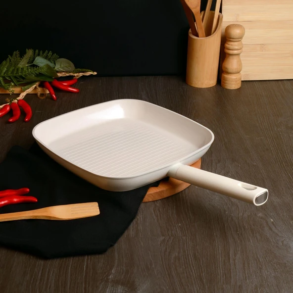 BELARIVA 28 CM BEYAZ SILIKON SAPLI IZGARA TAVA ürün görseli 1