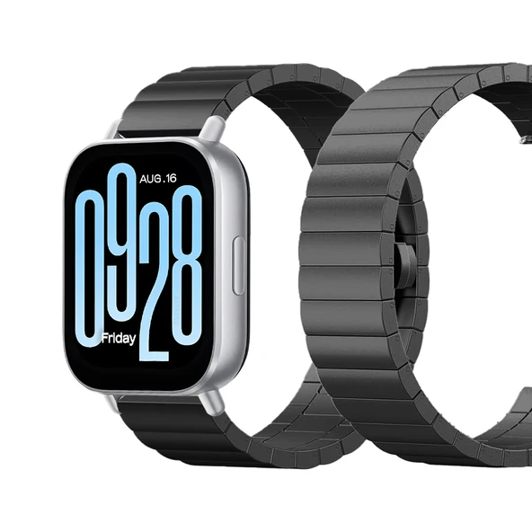 Mi Watch 5 Lite/Active Uyumlu Premium Solid Gövde Güvenli Kilit Paslanmaz Çelik Metal Kordon  Siyah ürün görseli 1