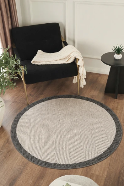 Sisalux 3088 Gri Antrasit Yuvarlak Sisal Dokuma Jüt Kilim Hav Toz Vermez Mutfak Oturma Odası Halısı ürün görseli 1